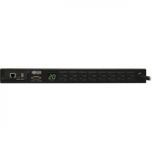 Tripp Lite By Eaton 1.9kW Single Phase Monitored PDU, 120V Outlets (8 5 15/20R), L5 20P/5 20P Adapter, 12 Ft. (3.66 M) Cord, 1U Rack Mount, LX Platform Interface, TAA Front/500
