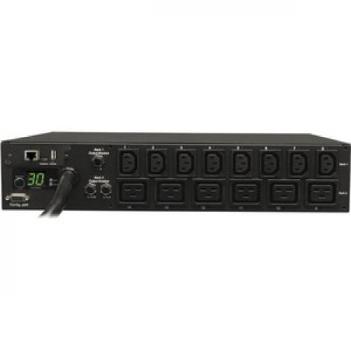 Tripp Lite By Eaton 5.5kW Single Phase Switched PDU   LX Interface, 208/230V Outlets (8 C13 & 6 C19), L6 30P Input, 15 Ft. (4.57 M) Cord, 2U Rack Mount, TAA Front/500