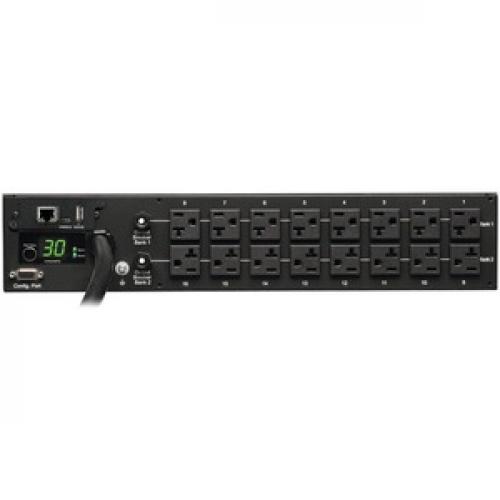 Tripp Lite By Eaton 2.9kW Single Phase Monitored PDU   120V Outlets (16 5 15/20R), L5 30P, 10 Ft. (3.05 M) Cord, 2U Rack Mount, TAA Front/500