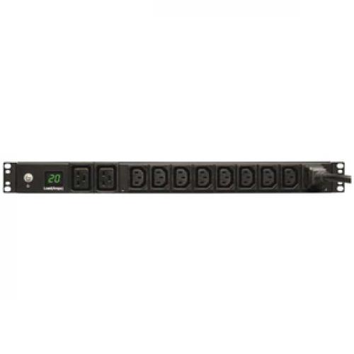 Tripp Lite By Eaton 3.7kW Single Phase Local Metered PDU, 208/230V (8 C13 & 2 C19), C20 / L6 20P Adapter, 12 Ft. (3.66 M) Cord, 1U Rack Mount, TAA Front/500