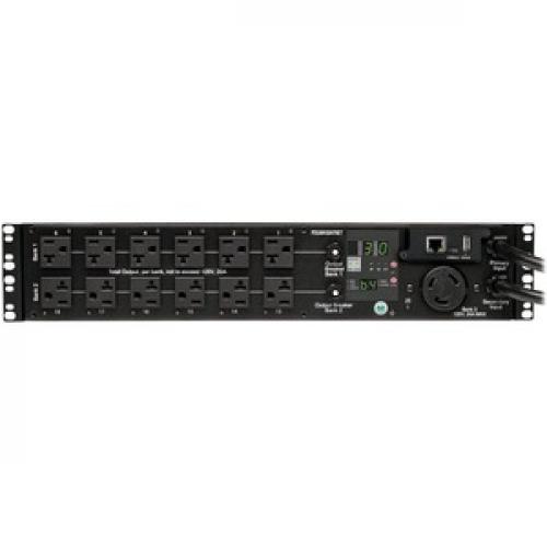 Tripp Lite By Eaton 2.9kW Single Phase Switched Automatic Transfer Switch PDU, 2 120V L5 30P Inputs, 24 5 15/20R & 1 L5 30R Outputs, 2U, TAA Front/500