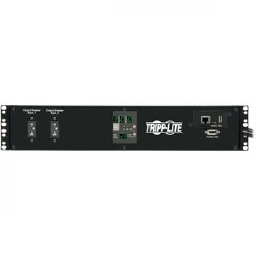 Tripp Lite By Eaton 5.8kW Single Phase Switched Automatic Transfer Switch PDU, Two 200 240V L6 30P Inputs, 16 C13 2 C19 & 1 L6 30R Outlet, 2U, TAA Front/500