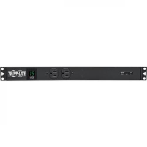 Tripp Lite By Eaton 1.5kW Single Phase Local Metered PDU + ISOBAR Surge Suppression, 3840 Joules, 100 127V Outlets (14 5 15R), 5 15P, 15 Ft. (4.57 M) Cord, 1U Rack Mount Front/500