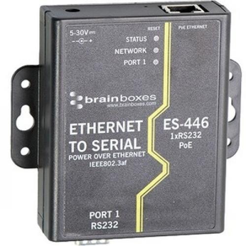 Brainboxes 1 Port RS232 PoE Ethernet To Serial Adapter Front/500