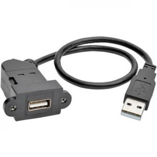 Eaton Tripp Lite Series USB 2.0 All In One Keystone/Panel Mount Extension Cable (M/F), Angled Connector, 1 Ft. (0.31 M) Front/500
