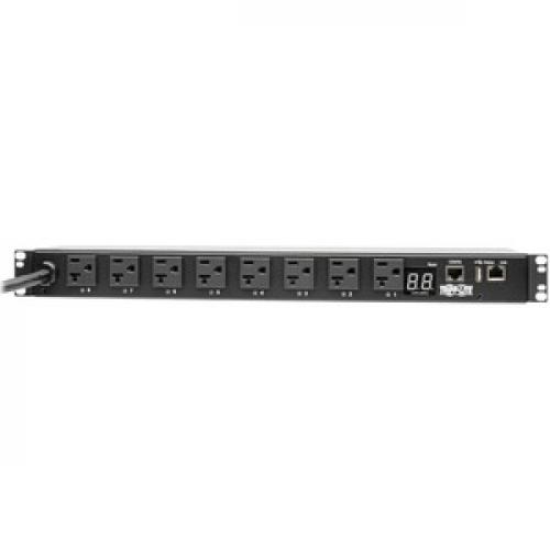 Tripp Lite By Eaton 1.9kW Single Phase Switched PDU, LX Interface, 120V Outlets (8 5 15/20R), NEMA L5 20P/5 20P Input, 12 Ft. (3.66 M) Cord, 1U Rack, TAA Front/500