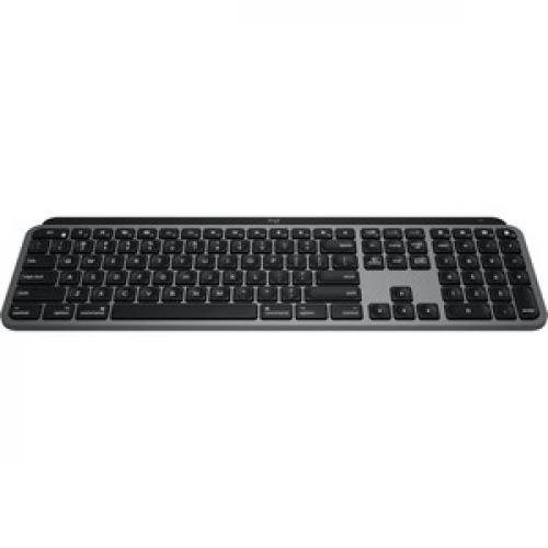 Logitech MX Keys Advanced Wireless Illuminated Keyboard For Mac, Tactile Responsive Typing, Backlighting, Bluetooth, USB C, Apple MacOS, Metal Build, Space Gray Front/500