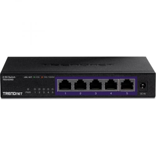 TRENDnet 5 Port Unmanaged 2.5G Switch, 5 X 2.5GBASE T Ports, TEG S350, 25Gbps Switching Capacity, Fanless, Wall Mountable, Black Front/500