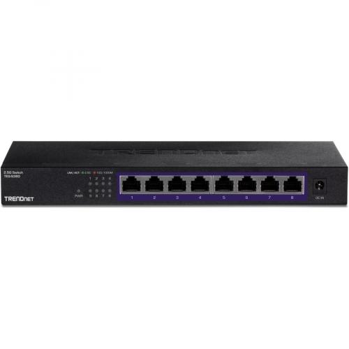 TRENDnet 8 Port Unmanaged 2.5G Switch, 8 X 2.5GBASE T Ports, 40Gbps Switching Capacity, Backwards Compatible With 1000Mbps Devices, Fanless, Wall Mountable, Black, TEG S380 Front/500