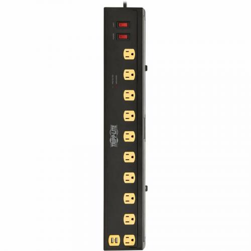 Tripp Lite By Eaton Protect It! 10 Outlet Surge Protector With Swivel Light Bars   5 15R Outlets, 2 USB Ports, 6 Ft. (1.8 M) Cord, 1350 Joules, Black Front/500