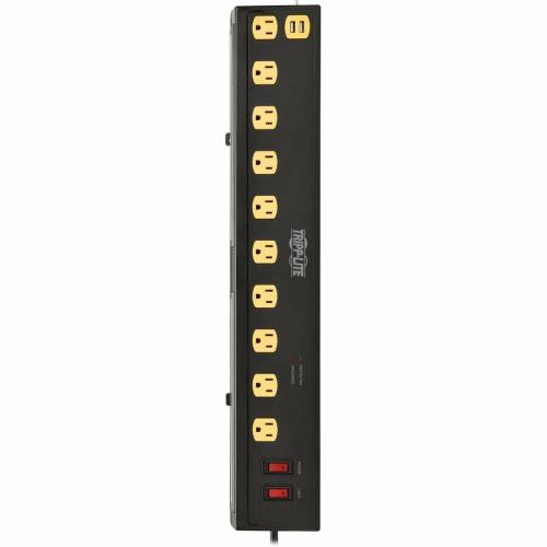 Tripp Lite By Eaton Protect It! 10 Outlet Surge Protector With Swivel Light Bars   5 15R Outlets, 2 USB Ports, 10 Ft. (3 M) Cord, 4500 Joules, Black Front/500