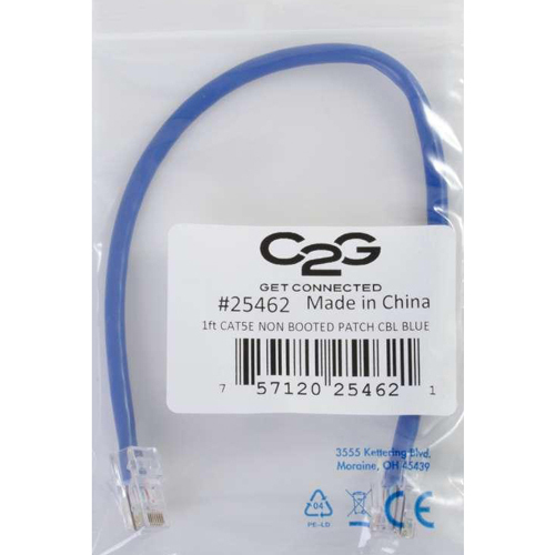 C2G 7ft Cat5e Ethernet Cable   Non Booted Unshielded (UTP)   Blue In-Package/500