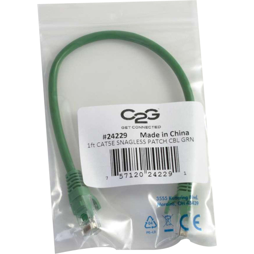 C2G 3ft Cat5e Snagless Unshielded (UTP) Network Patch Cable   Green In-Package/500
