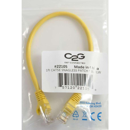 C2G 14ft Cat5e Snagless Unshielded (UTP) Network Patch Cable   Yellow In-Package/500