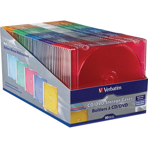 Verbatim CD/DVD Color Slim Jewel Cases, Assorted   50pk In-Package/500