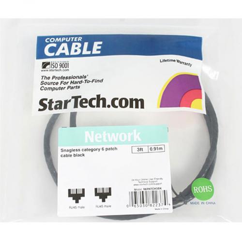 StarTech.com 3ft CAT6 Ethernet Cable   Black Snagless Gigabit   100W PoE UTP 650MHz Category 6 Patch Cord UL Certified Wiring/TIA In-Package/500