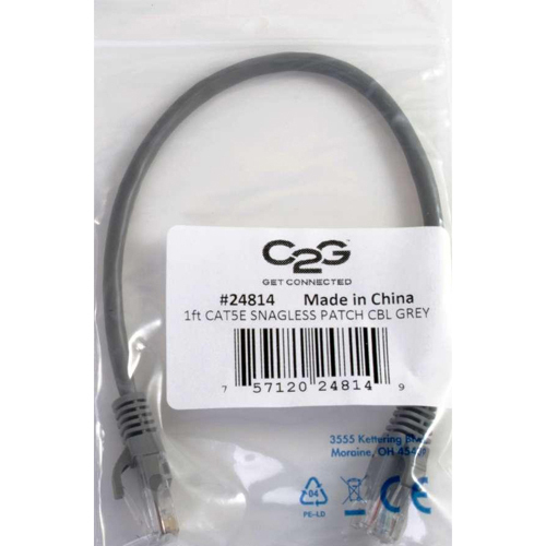 C2G 6ft Cat5e Ethernet Cable   Snagless Unshielded (UTP)   Gray In-Package/500