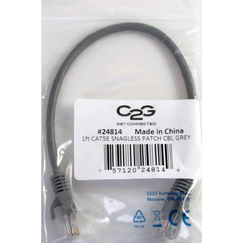 C2G 8ft Cat5e Snagless Unshielded (UTP) Network Patch Ethernet Cable Gray In-Package/500
