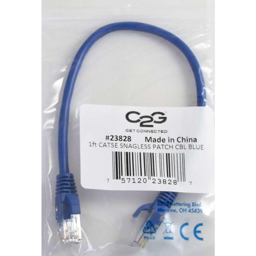 C2G 6ft Cat5e Ethernet Cable   Snagless Unshielded (UTP)   Blue In-Package/500
