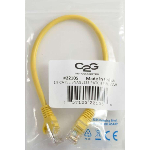 C2G 2ft Cat5e Snagless Unshielded (UTP) Network Patch Cable   Yellow In-Package/500