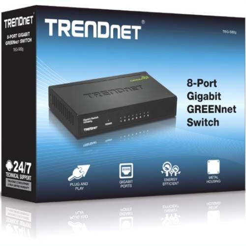 TRENDnet 8 Port Gigabit GREENnet Switch, Ethernet Network Switch, TEG S82G, 8 X 10 100 1000 Mbps Gigabit Ethernet Ports, Ethernet Splitter, 16 Gbps, Metal, Lifetime Protection, Black In-Package/500