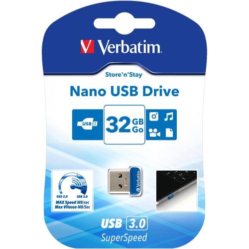 Verbatim 32GB Store 'n' Stay Nano USB 3.0 Flash Drive   Blue In-Package/500