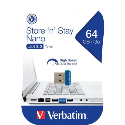 Verbatim 64GB Store 'n' Stay Nano USB 3.0 Flash Drive   Blue In-Package/500