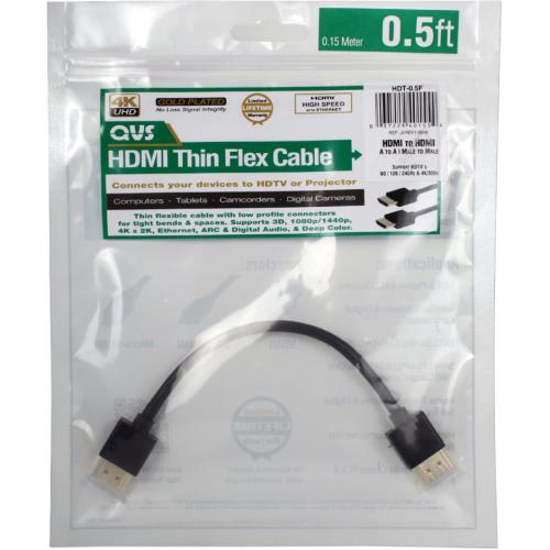 QVS 0.5ft High Speed HDMI UltraHD 4K With Ethernet Thin Flexible Cable In-Package/500