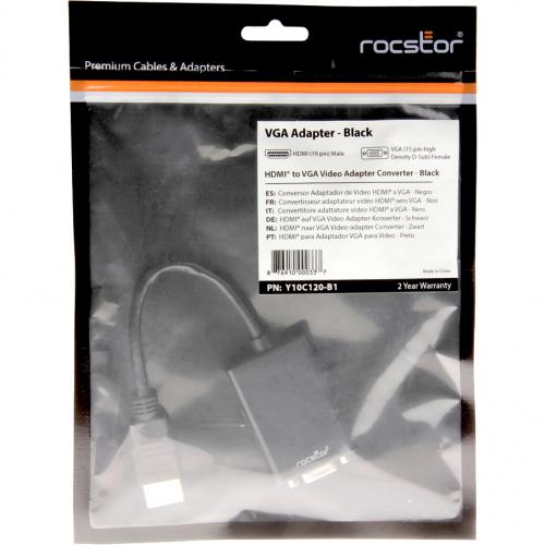 Rocstor Y10C120 B1 HDMI To VGA Adapter Converter M/F   6?  For Ultrabook, Laptop, Monitor, Projectors, PC   1920x1080 1 X HDMI Male Digital Audio/Video   1 X HD 15 Female VGA, Black In-Package/500