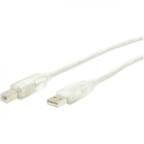 StarTech.com Clear A To B USB 2.0 Cable   USB Cable   4 Pin USB Type A (M)   4 Pin USB Type B (M)   3 Ft   Transparent Left/500