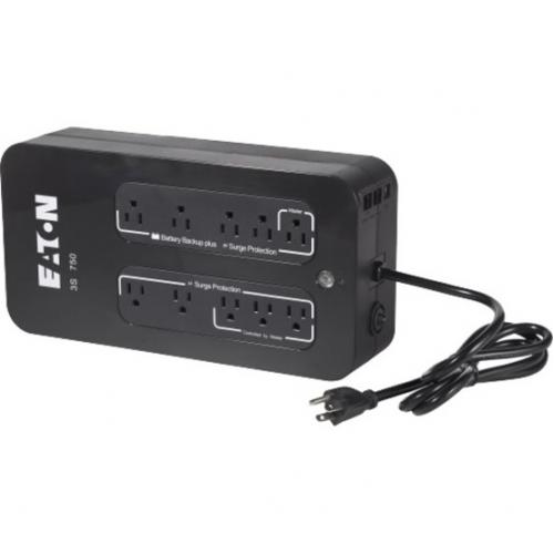 Eaton 3S UPS 750VA 450 Watt Battery Back Up 120V 10 Outlet Standby UPS NEMA 5 15P Left/500