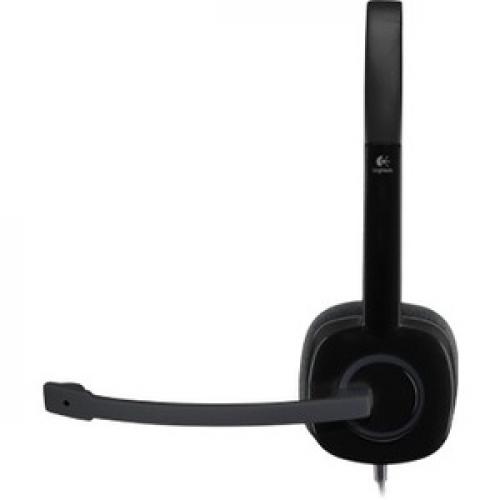 Logitech H151 Stereo Headset With Rotating Boom Mic (Black)   Stereo   3.5MM AUDIO JACK CONNECTION   Wired   In Line Control   22 Ohm   20 Hz   20 KHz   Over The Head   5.9 Ft Cable   Black Left/500