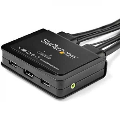 StarTech.com 2 Port HDMI KVM Switch   4K 60Hz   Compact UHD HDMI USB KVM Switch With 4ft Cables & Audio   Bus Powered & Remote Switching Left/500