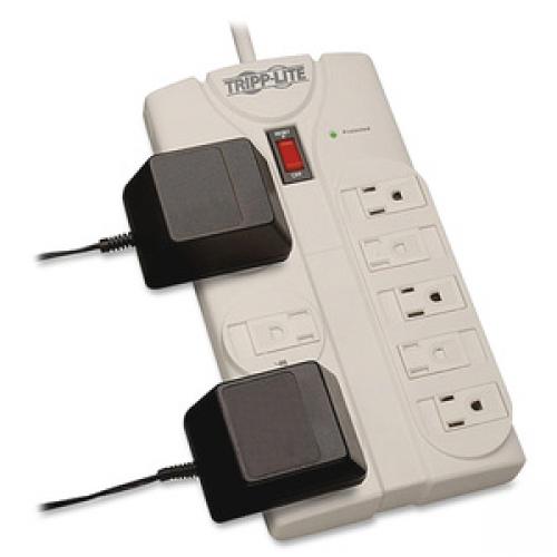 Tripp Lite By Eaton Protect It! 8 Outlet Surge Protector, 25 Ft. Cord With Right Angle Plug, 1440 Joules, Diagnostic LEDs, Light Gray Housing Life-Style/500