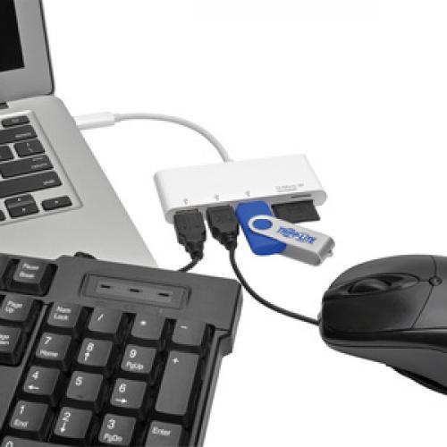 Tripp Lite By Eaton 3 Port USB C Hub With Card Reader, USB 3.x (5Gbps) Hub Ports And Card Reader Ports, White Life-Style/500