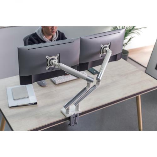 Amer Mounts HYDRA2A Desk Mount For Display Screen, Curved Screen Display, Monitor   Space Gray, Textured White Life-Style/500