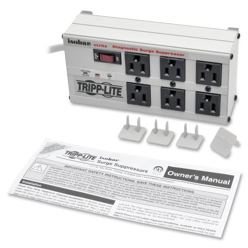 Tripp Lite By Eaton Isobar 6 Outlet Surge Protector 6 Ft. Cord With Right Angle Plug 3330 Joules Diagnostic LEDs Metal Housing Out-of-Package/500