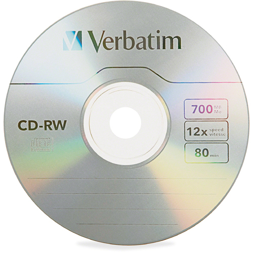 Verbatim CD RW 700MB 4X 12X High Speed With Branded Surface   25pk Spindle Out-of-Package/500