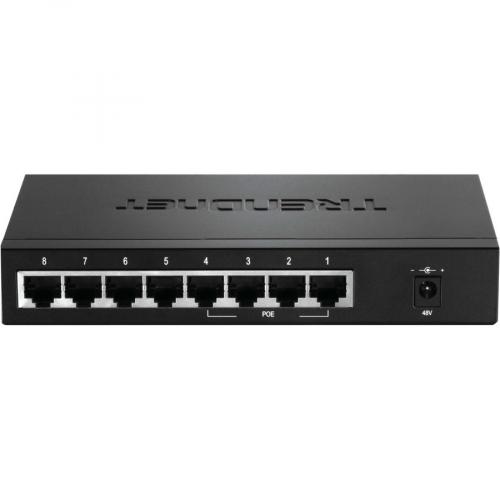 TRENDnet 8 Port 10/100Mbps PoE Switch, 4 X 10/100 Ports, 4 X 10/100 PoE Ports, 30W PoE Power Budget, 1.6 Gbps Switching Capacity, 802.3af, Limited Lifetime Protection, Black, TPE S44 Rear/500