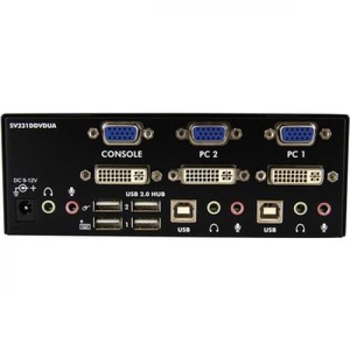 StarTech.com 2 Port DVI VGA Dual Monitor KVM Switch USB With Audio & USB 2.0 Hub Rear/500