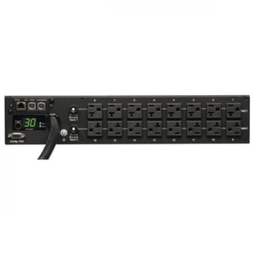 Tripp Lite By Eaton 2.9kW Single Phase Monitored PDU   120V Outlets (16 5 15/20R), L5 30P, 10 Ft. (3.05 M) Cord, 2U Rack Mount, TAA Rear/500
