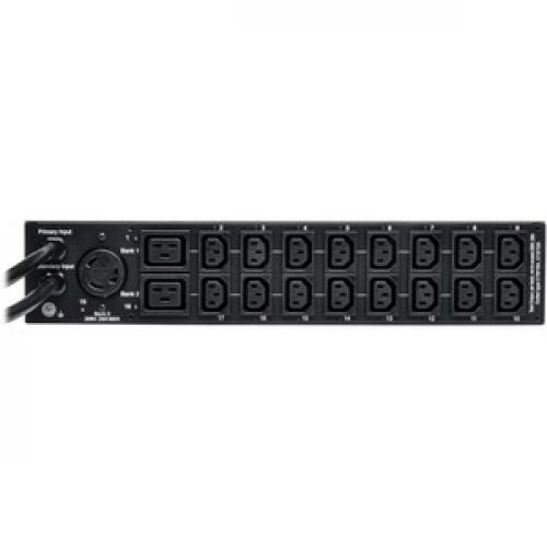 Tripp Lite By Eaton 5.8kW Single Phase Switched Automatic Transfer Switch PDU, Two 200 240V L6 30P Inputs, 16 C13 2 C19 & 1 L6 30R Outlet, 2U, TAA Rear/500