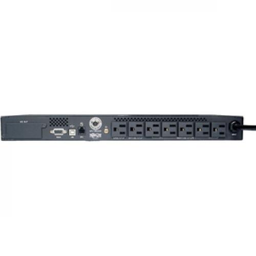 Tripp Lite By Eaton 500VA 300W 120V Line Interactive UPS   6 NEMA 5 15R Outlets, USB, DB9, Network Card Option, 1U Rack/Tower   Battery Backup Rear/500
