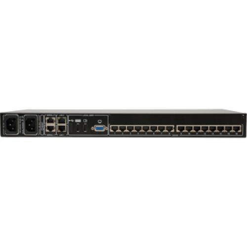 Tripp Lite By Eaton NetCommander 16 Port Cat5 KVM Over IP Switch   2 Remote + 1 Local User, 1U Rack Mount Rear/500