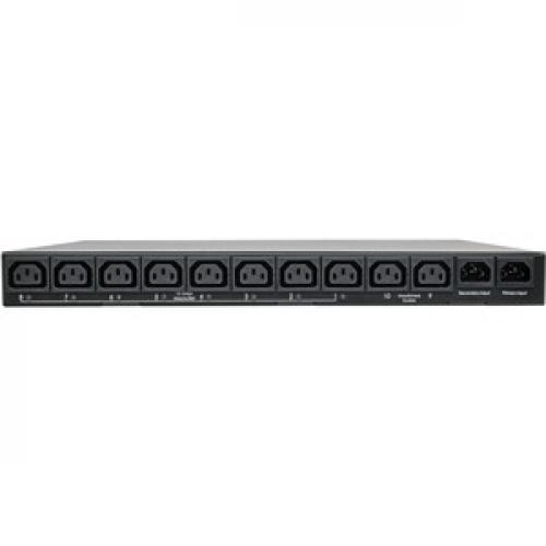Tripp Lite By Eaton 2.4kW Single Phase Switched Automatic Transfer Switch PDU, Two 200 240V C14 Inlets, 10 C13 Outputs, 1U, TAA Rear/500