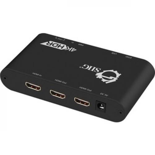 SIIG 1x2 HDMI 2.0 Splitter / Distribution Amplifier With Auto Video Scaling   4K 60Hz HDR Rear/500