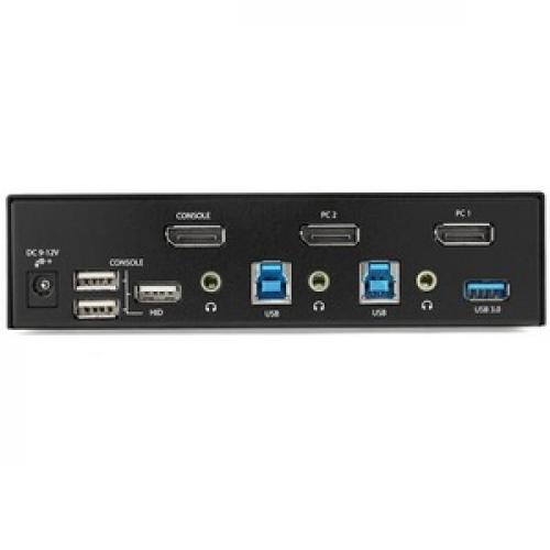 StarTech.com 2 Port DisplayPort KVM Switch   4K 60Hz   Single Display   UHD DP 1.2 USB KVM Switch With USB 3.0 Hub & Audio   TAA Compliant Rear/500
