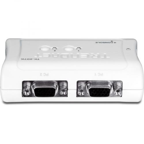 TRENDnet 2 Port USB KVM Switch And Cable Kit, 2048 X 1536 Resolution, Device Monitoring, Auto Scan, Audible Feedback, USB 1.1, Compliant With Windows And Linux, Hot Pluggable, White, TK 207K Rear/500