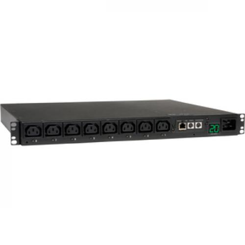 Tripp Lite By Eaton 3.7kW Single Phase 208/230V Switched PDU   LX Platform, 8 C13 Outlets, C20 Input With L6 20P Adapter, 2.4m Cord, 1U Rack Mount, TAA Right/500