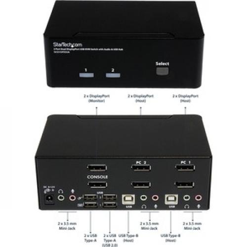 StarTech.com 2 Port Dual DisplayPort USB KVM Switch With Audio Right/500